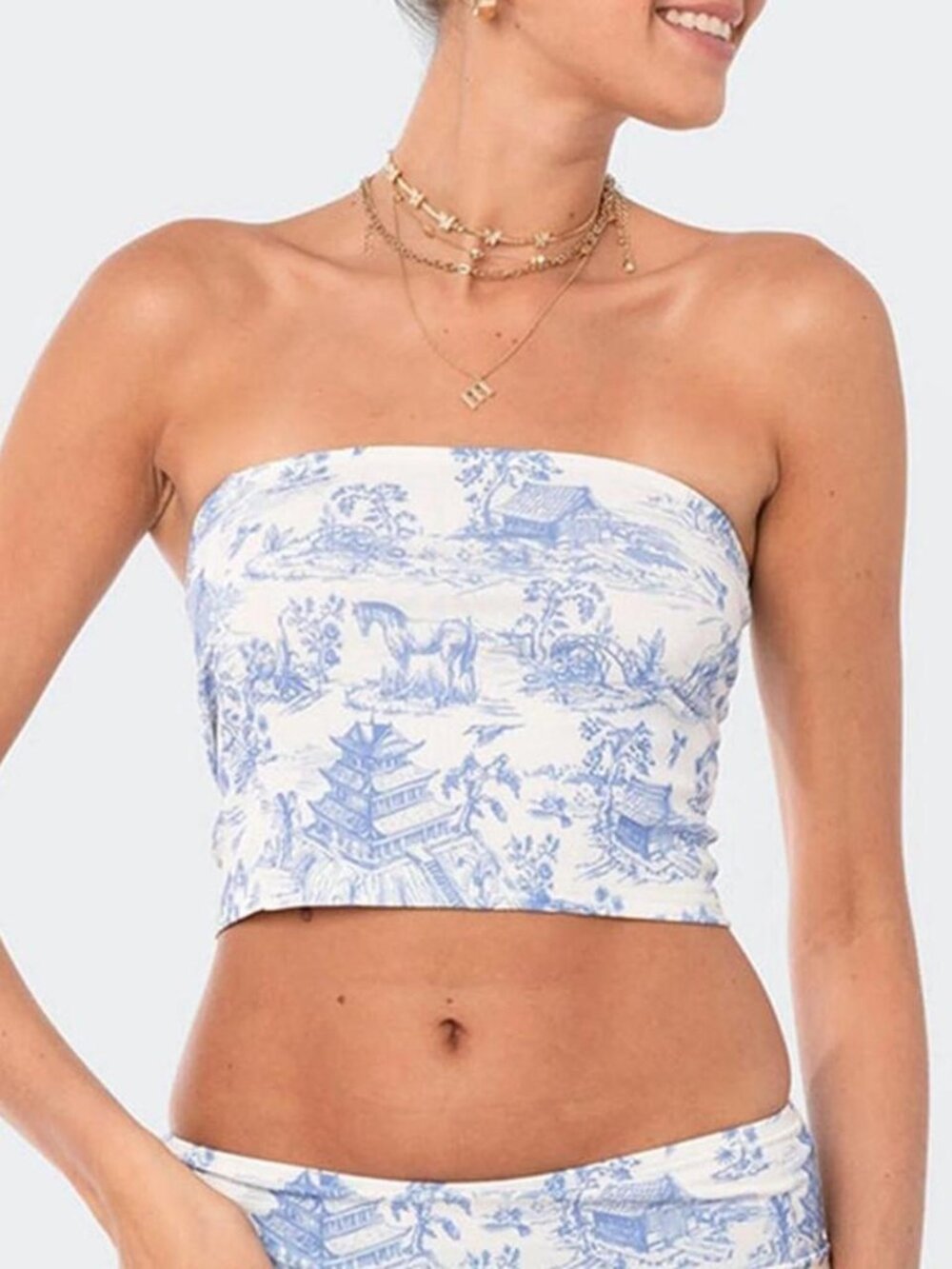 Edikted Blue & White Tube Top